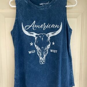 HRT & LUV Tank Top Blue Graphic American Wild West Skull Graphic Western L